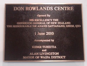 The Don Rowlands Centre Plaque.